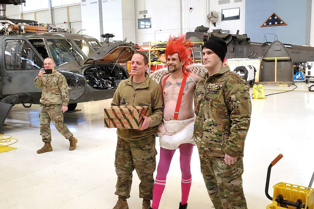 Dan Austin of Hurts Donut Co. is dressed as Cupid to deliver Valentine’s doughnuts Feb. 13 at the Missouri Air National Guard in Springfield.